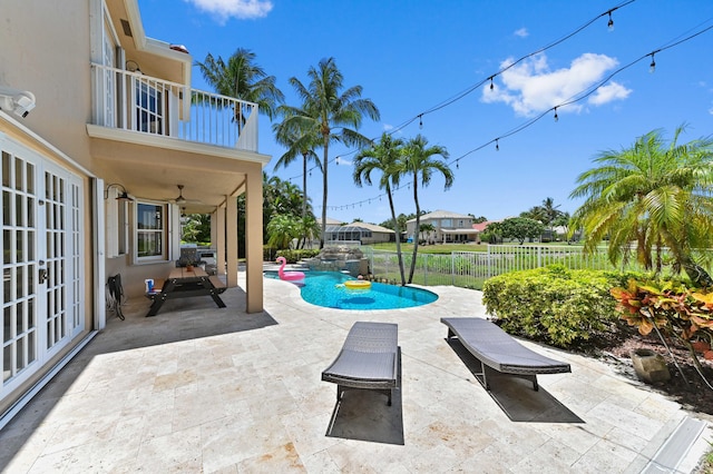 7486 Greenville Cir, Lake Worth, FL 33467 - view of pool with french doors, a patio, and a fenced backyard