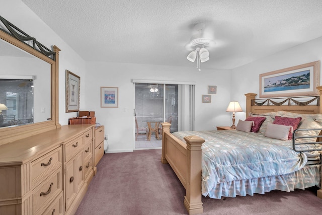 9976 Seacrest Cir Unit D, Boynton Beach, FL 33437 - bedroom with carpet, a textured ceiling, access to outside, and a ceiling fan