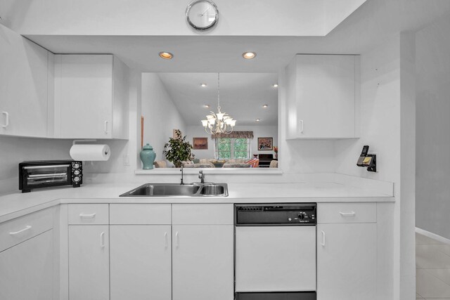 9976 Seacrest Cir Unit D, Boynton Beach, FL 33437 - kitchen featuring dishwasher, white cabinets, light countertops, and recessed lighting