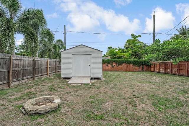 720 N Ocean Breeze, Lake Worth Beach, FL 33460 - fenced backyard featuring a storage shed and a fire pit