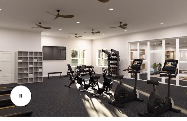 13984 Via Flora Unit B, Delray Beach, FL 33484 - gym with ceiling fan and recessed lighting