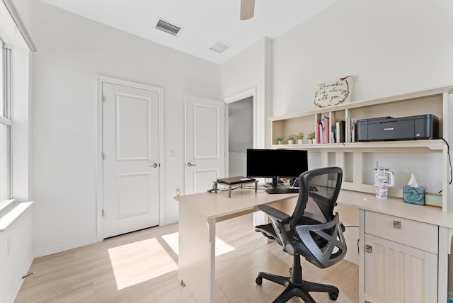 6161 Rancho Ln, West Palm Beach, FL 33415 - office area featuring light wood-style floors and a ceiling fan