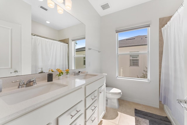 6161 Rancho Ln, West Palm Beach, FL 33415 - full bathroom with double vanity, tile patterned floors, and a shower with shower curtain