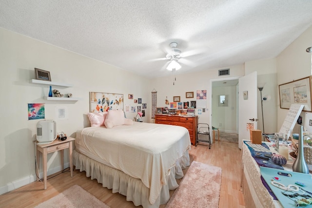 4604 Roxbury Ct, Boynton Beach, FL 33436 - bedroom with light wood-style floors, ceiling fan, and a textured ceiling