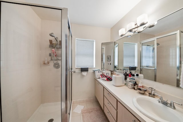 4604 Roxbury Ct, Boynton Beach, FL 33436 - bathroom featuring a shower stall, tile patterned flooring, and vanity