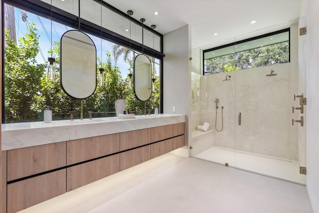 2265 NE 30th Ct, Lighthouse Point, FL 33064 - full bath with double vanity and a stall shower