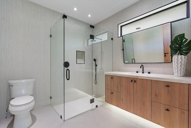 2265 NE 30th Ct, Lighthouse Point, FL 33064 - full bath with vanity, a stall shower, and recessed lighting