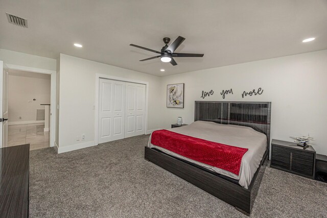 1518 Lee Ct, Lake Worth, FL 33461 - bedroom featuring recessed lighting, carpet, a closet, and ceiling fan