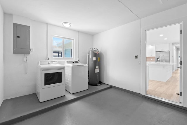 1522 Lance Rd, Jupiter, FL 33469 - laundry area featuring electric panel, electric water heater, and washing machine and clothes dryer