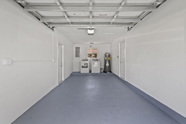 1522 Lance Rd, Jupiter, FL 33469 - garage featuring washer and clothes dryer, water heater, electric panel, and a garage door opener