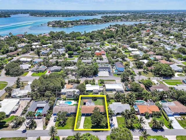 1522 Lance Rd, Jupiter, FL 33469 - aerial view of residential area with property parcel outlined and a nearby body of water