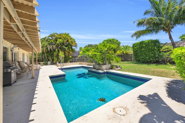 9070 NW 16th St, Plantation, FL 33322 - view of pool with a patio, a fenced backyard, and a grill