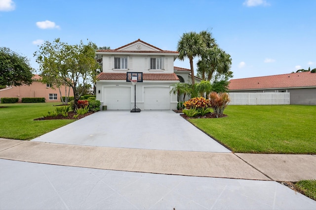 5086 Prairie Dunes Village Cir, Lake Worth, FL 33463 - mediterranean / spanish-style home featuring a tile roof, stucco siding, a front lawn, and driveway