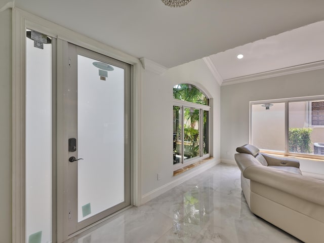 10889 Fillmore Dr, Boynton Beach, FL 33437 - interior space featuring marble tiled floors, crown molding, and recessed lighting