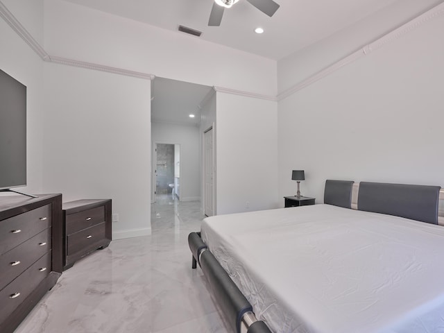 10889 Fillmore Dr, Boynton Beach, FL 33437 - bedroom with light marble finish flooring, a ceiling fan, a closet, and recessed lighting