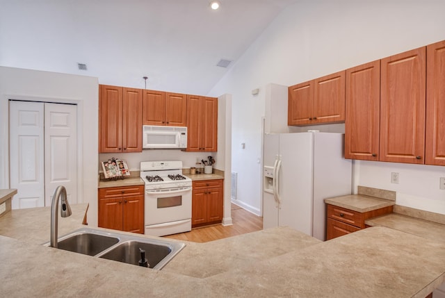 15213 N 93rd St, The Acreage, FL 33412 - kitchen with white appliances, light wood-style flooring, light countertops, brown cabinets, and recessed lighting