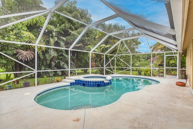 15213 N 93rd St, The Acreage, FL 33412 - view of swimming pool with a pool with connected hot tub, a patio, and glass enclosure