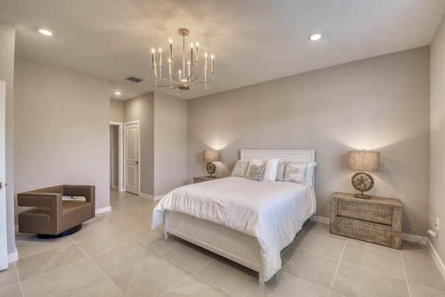 1878 NE Ocean Dunes Dr, Jensen Beach, FL 34957 - bedroom featuring a chandelier, tile patterned flooring, and recessed lighting