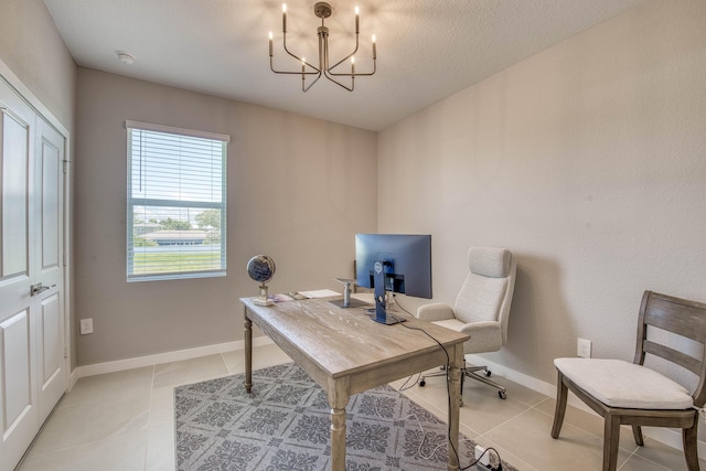1878 NE Ocean Dunes Dr, Jensen Beach, FL 34957 - office area with light tile patterned floors and a chandelier