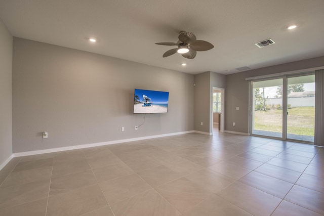 1878 NE Ocean Dunes Dr, Jensen Beach, FL 34957 - empty room featuring a ceiling fan, recessed lighting, and light tile patterned floors