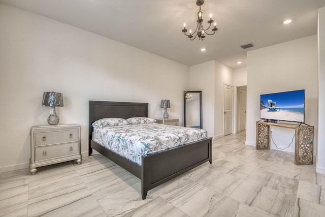 1850 NE Ocean Dunes Dr, Jensen Beach, FL 34957 - bedroom featuring a chandelier, recessed lighting, and marble finish floors