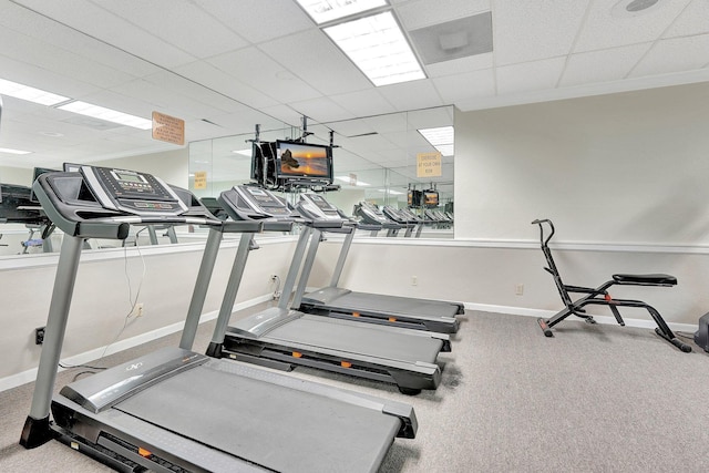 10777 W Sample Rd Unit 207, Coral Springs, FL 33065 - workout area featuring carpet flooring, ornamental molding, and a drop ceiling