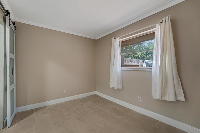 732 Neil Rd Unit 1-4, West Palm Beach, FL 33415 - unfurnished room with ornamental molding, a barn door, and light tile patterned flooring