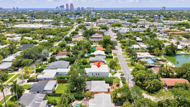 1807 NE 18th St, Fort Lauderdale, FL 33305 - aerial view of residential area with city skyline and a large body of water