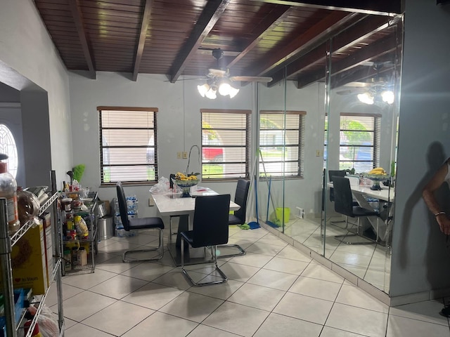 9940 SW 48th St, Miami, FL 33165 - dining area with light tile patterned floors and a wood ceiling with exposed beams