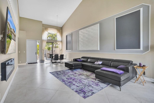 5465 Monterey D Cir Unit D, Delray Beach, FL 33484 - living area featuring high vaulted ceiling and baseboards