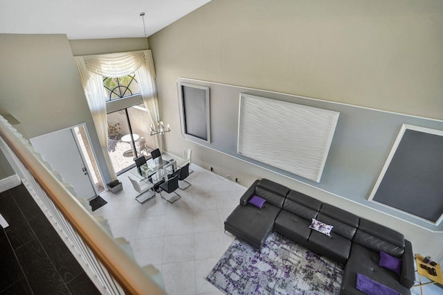 5465 Monterey D Cir Unit D, Delray Beach, FL 33484 - living area featuring high vaulted ceiling and stairway