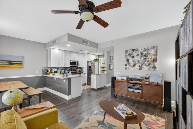 274 Murray Ct, Jupiter, FL 33458 - living room with a ceiling fan, wood finished floors, and recessed lighting