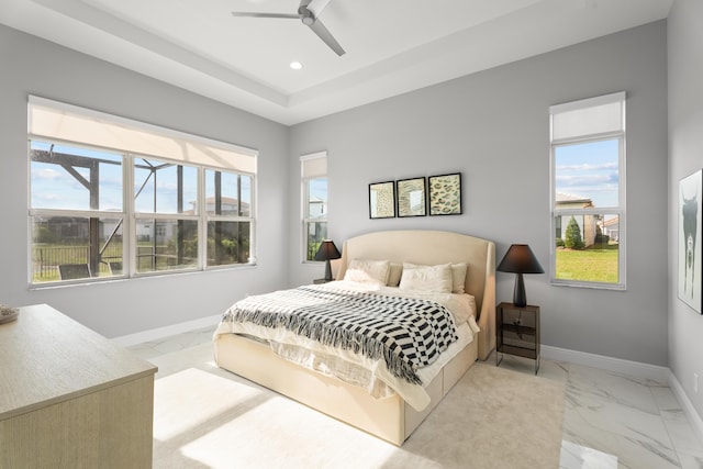 12136 SW Fortezza Way, Port Saint Lucie, FL 34987 - bedroom with light marble finish flooring, recessed lighting, and a ceiling fan