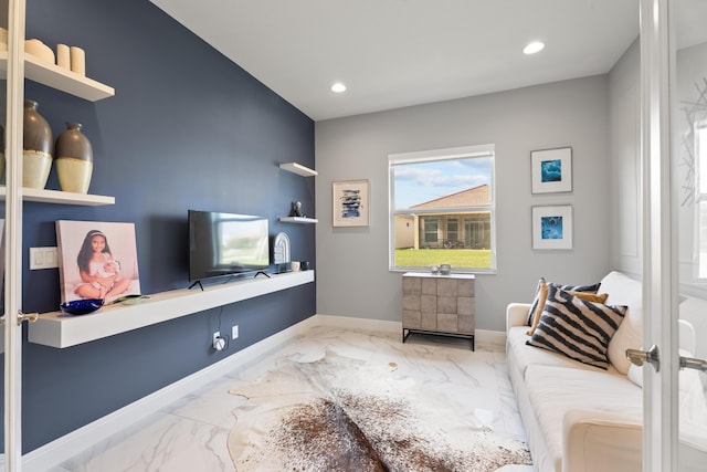 12136 SW Fortezza Way, Port Saint Lucie, FL 34987 - living room featuring marble finish flooring and recessed lighting