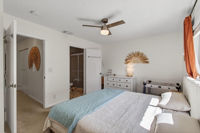 9931 Kamena Cir, Boynton Beach, FL 33436 - bedroom with light carpet, a textured ceiling, and a ceiling fan