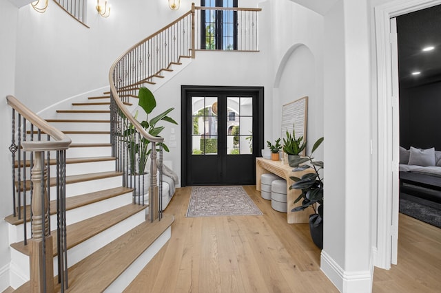 17865 Monte Vista Dr, Boca Raton, FL 33496 - entryway with hardwood / wood-style flooring, stairs, and a high ceiling