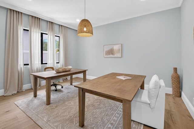 17865 Monte Vista Dr, Boca Raton, FL 33496 - office featuring crown molding, light wood-type flooring, and recessed lighting