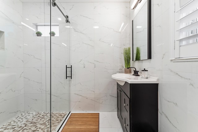 4220 NE 24th Ave, Lighthouse Point, FL 33064 - bathroom featuring a marble finish shower and vanity