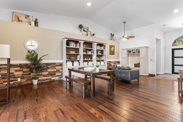 5336 NW 57th Way, Coral Springs, FL 33067 - dining space featuring hardwood / wood-style floors, ceiling fan, high vaulted ceiling, and recessed lighting