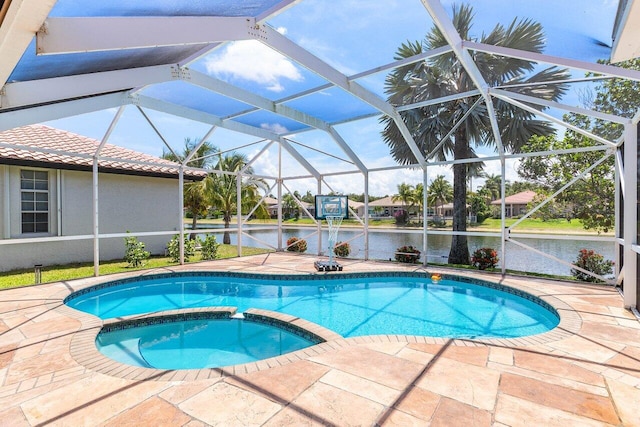 5336 NW 57th Way, Coral Springs, FL 33067 - view of pool with a water view, a patio, a pool with connected hot tub, and glass enclosure