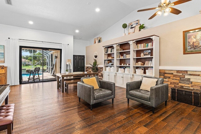 5336 NW 57th Way, Coral Springs, FL 33067 - living area featuring a ceiling fan, hardwood / wood-style flooring, recessed lighting, and high vaulted ceiling