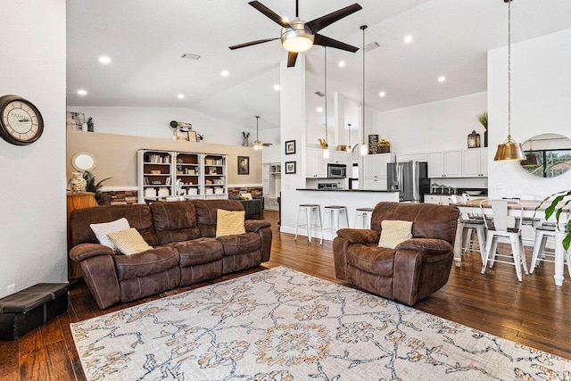 5336 NW 57th Way, Coral Springs, FL 33067 - living area with ceiling fan, hardwood / wood-style flooring, and high vaulted ceiling