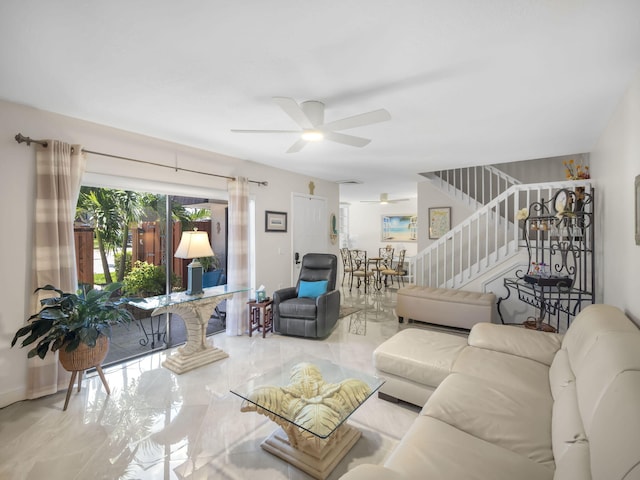 1206 12th Ct, Jupiter, FL 33477 - living room with stairway and a ceiling fan
