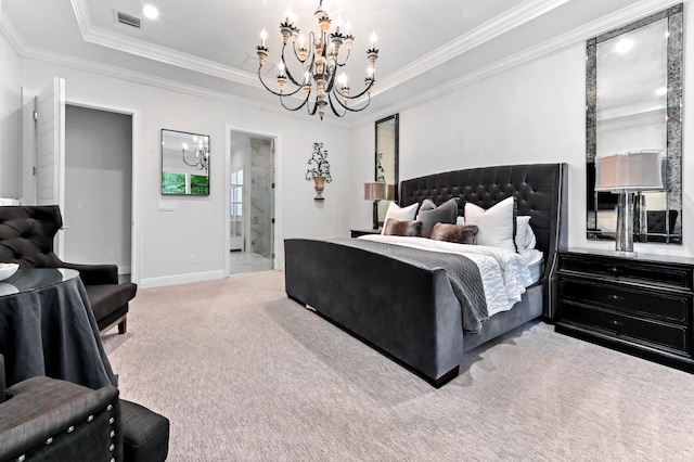 4112 Italia Way, Lake Worth, FL 33467 - carpeted bedroom featuring a chandelier, ornamental molding, and ensuite bath