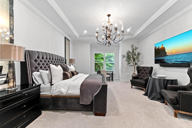 4112 Italia Way, Lake Worth, FL 33467 - carpeted bedroom featuring a chandelier, a tray ceiling, and crown molding