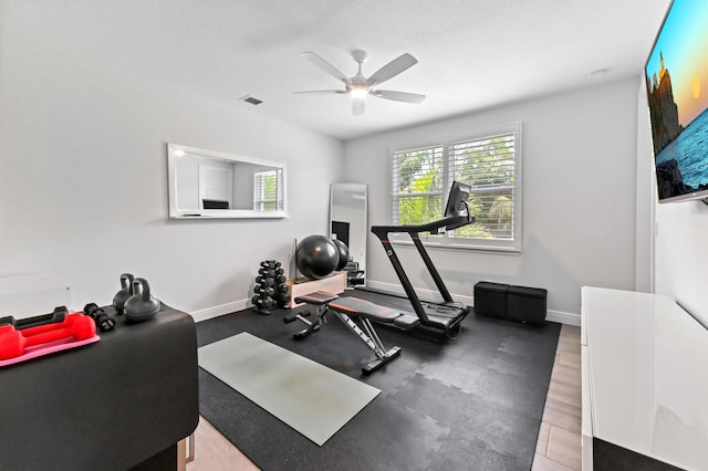4112 Italia Way, Lake Worth, FL 33467 - exercise room featuring a ceiling fan and baseboards