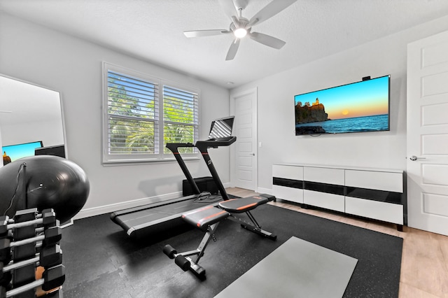 4112 Italia Way, Lake Worth, FL 33467 - exercise room featuring ceiling fan and wood finished floors
