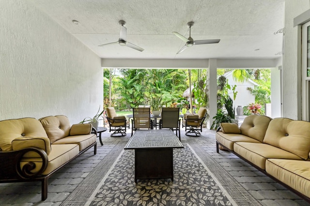 4112 Italia Way, Lake Worth, FL 33467 - view of patio with an outdoor living space with a fire pit, outdoor dining space, and a ceiling fan