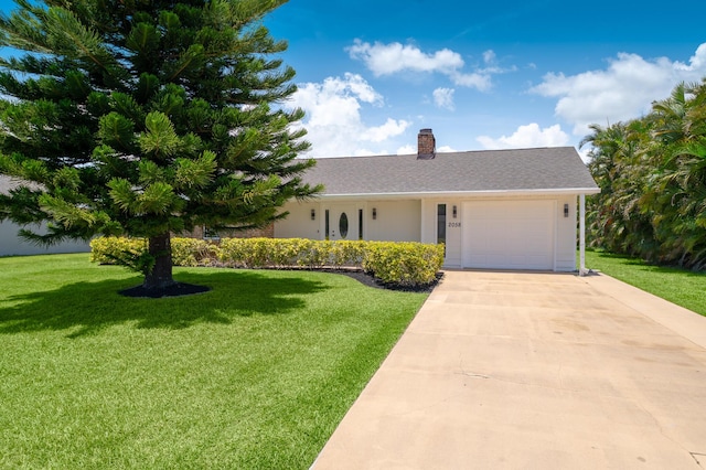 2058 SE Watercrest St, Port Saint Lucie, FL 34984 - ranch-style house with a chimney, a garage, a front lawn, and driveway