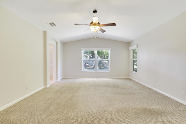 1466 Artimino Ln, Boynton Beach, FL 33436 - unfurnished room featuring light carpet, a ceiling fan, and lofted ceiling